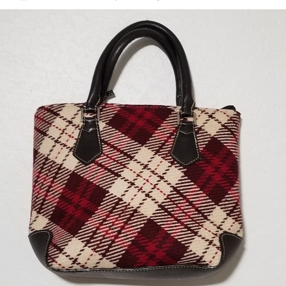 Burgundy plaid handbag